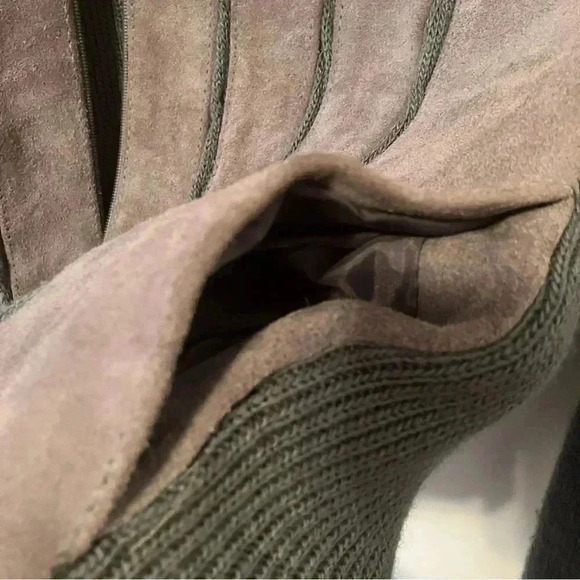 VTG Tan Suede Leather and Knit Gray Jacket Large 70s Bomber Split Skin-READ - Picture 5 of 9